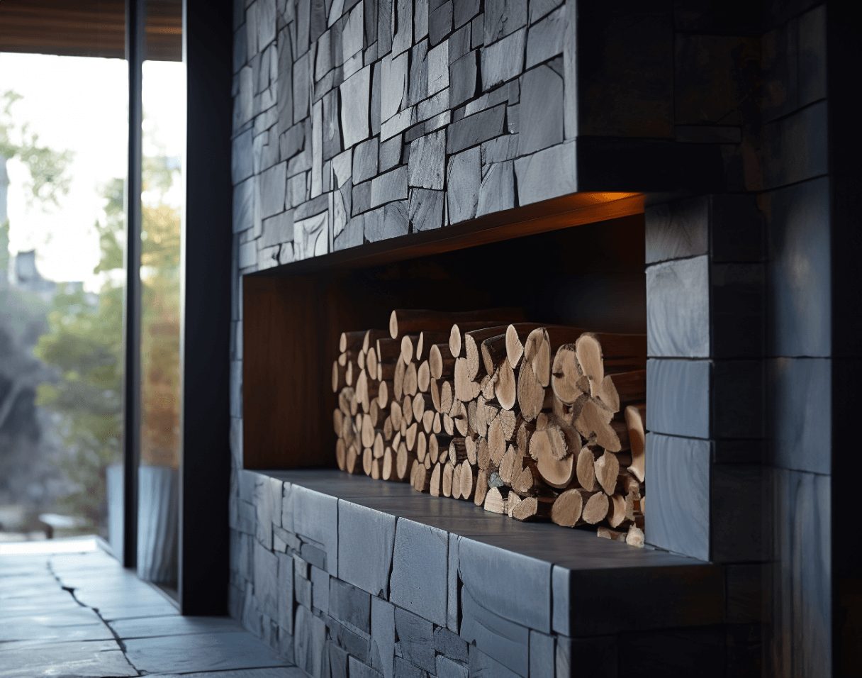 Modern cabin fireplace