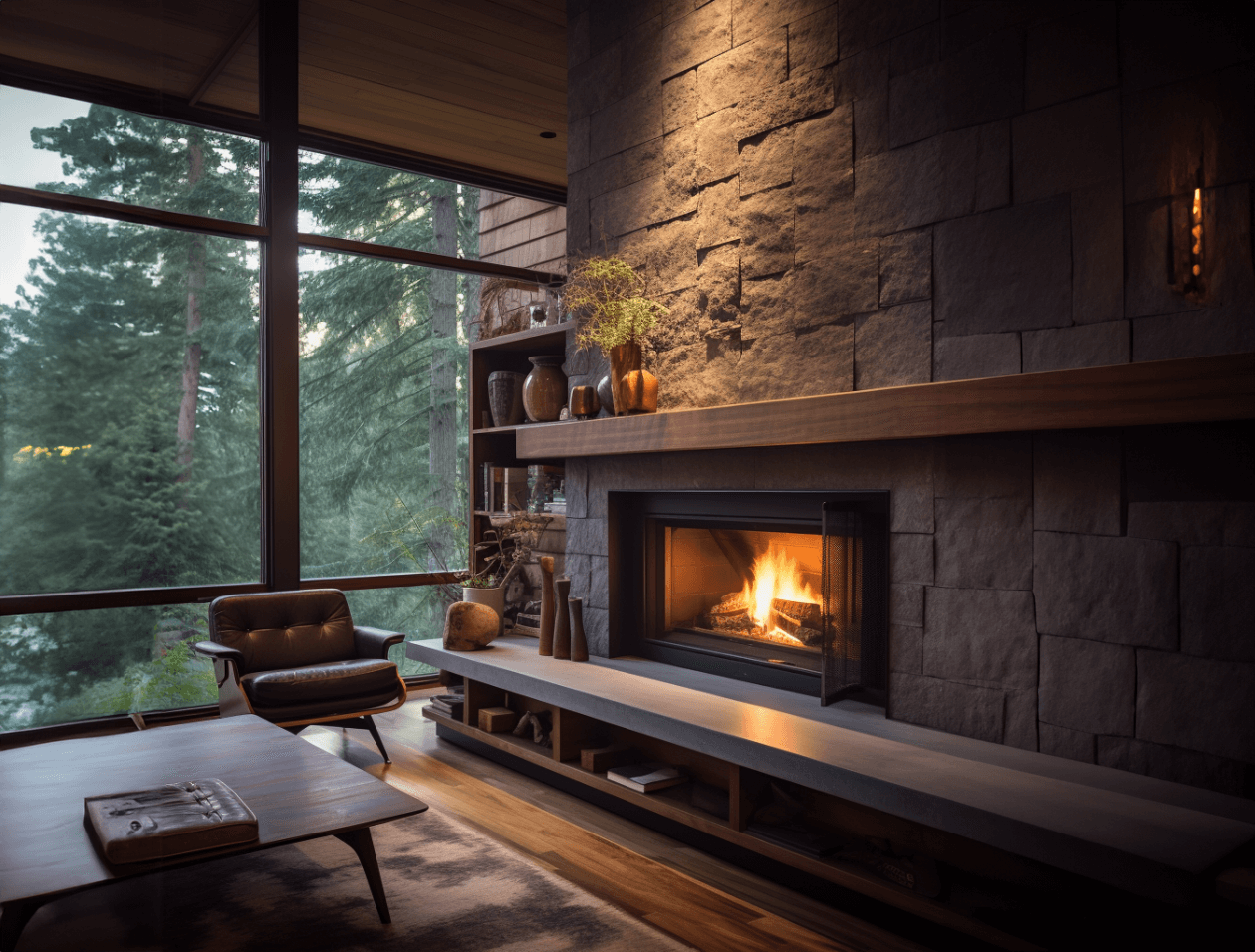 Modern cabin fireplace