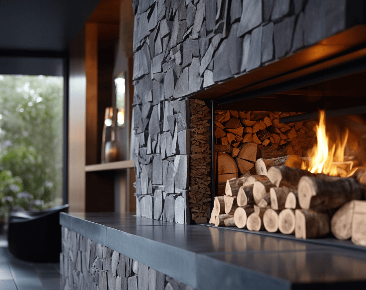 Modern cabin fireplace